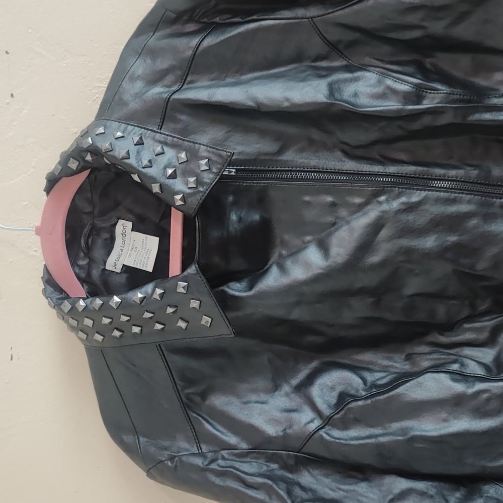 Jessica London Black Studded Leather Jacket Woman's Size 24 - Picture 8 of 9